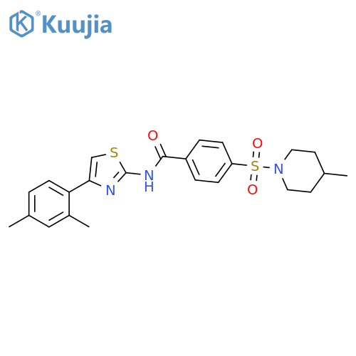 N-4-(2,4-dimethylphenyl)-1,3-thiazol-2-yl-4-(4-methylpiperidin-1-yl)sulfonylbenzamide structure