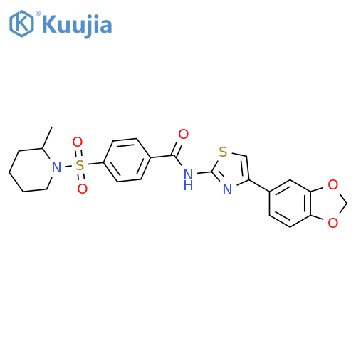 N-4-(2H-1,3-benzodioxol-5-yl)-1,3-thiazol-2-yl-4-(2-methylpiperidin-1-yl)sulfonylbenzamide structure