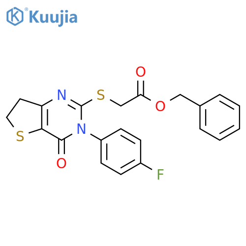 benzyl 2-{3-(4-fluorophenyl)-4-oxo-3H,4H,6H,7H-thieno3,2-dpyrimidin-2-ylsulfanyl}acetate structure