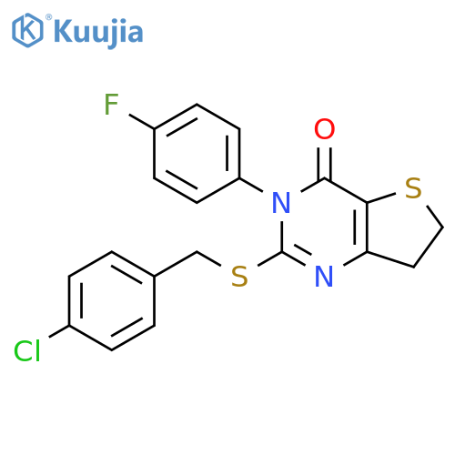 2-{(4-chlorophenyl)methylsulfanyl}-3-(4-fluorophenyl)-3H,4H,6H,7H-thieno3,2-dpyrimidin-4-one structure