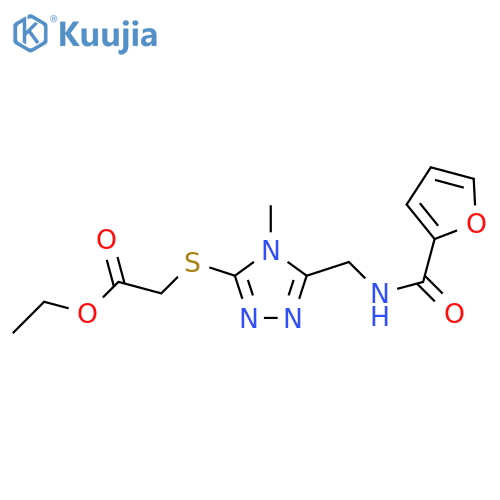 ethyl 2-(5-{(furan-2-yl)formamidomethyl}-4-methyl-4H-1,2,4-triazol-3-yl)sulfanylacetate structure