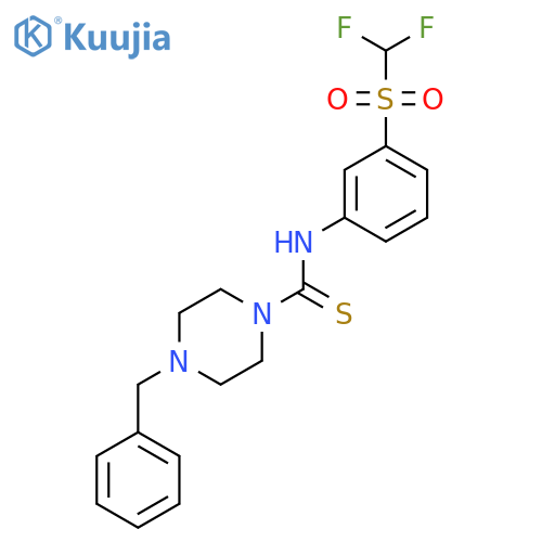 4-benzyl-N-(3-difluoromethanesulfonylphenyl)piperazine-1-carbothioamide structure