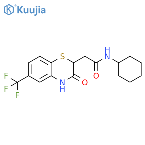 N-cyclohexyl-2-3-oxo-6-(trifluoromethyl)-3,4-dihydro-2H-1,4-benzothiazin-2-ylacetamide structure