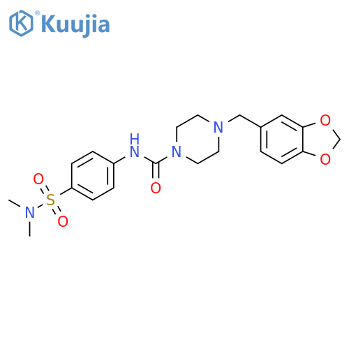 4-(1,3-benzodioxol-5-ylmethyl)-N-[4-(dimethylsulfamoyl)phenyl]piperazine-1-carboxamide structure