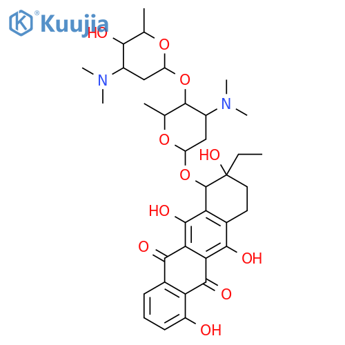 2-ethyl-2,5,7,12-tetrahydroxy-6,11-dioxo-1,2,3,4,6,11-hexahydrotetracen-1-yl 2,3,6-trideoxy-3-(dimethylamino)-4-O-[2,3,6-trideoxy-3-(dimethylamino)hexopyranosyl]hexopyranoside structure