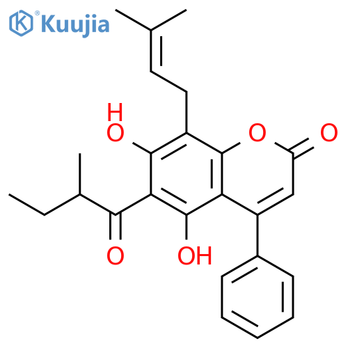 2H-1-Benzopyran-2-one,5,7-dihydroxy-8-(3-methyl-2-buten-1-yl)-6-(2-methyl-1-oxobutyl)-4-phenyl- structure