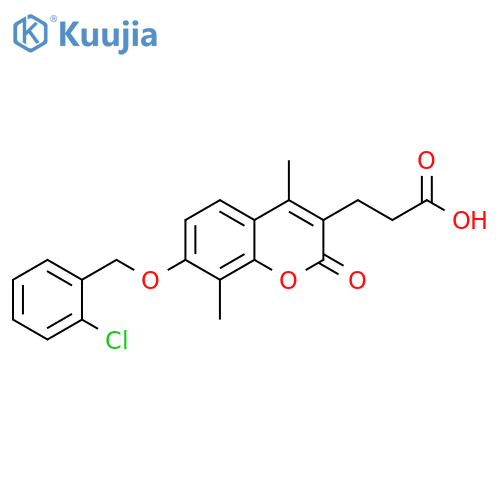 3-(7-((2-chlorobenzyl)oxy)-4,8-dimethyl-2-oxo-2H-chromen-3-yl)propanoic acid structure