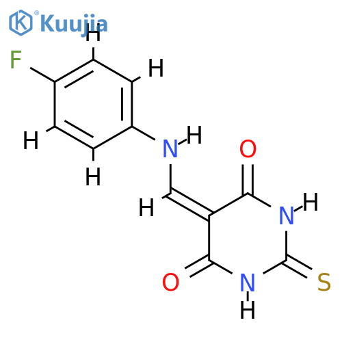 5-{(4-fluorophenyl)aminomethylidene}-2-sulfanylidene-1,3-diazinane-4,6-dione structure