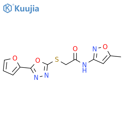 2-{[5-(furan-2-yl)-1,3,4-oxadiazol-2-yl]sulfanyl}-N-(5-methyl-1,2-oxazol-3-yl)acetamide structure
