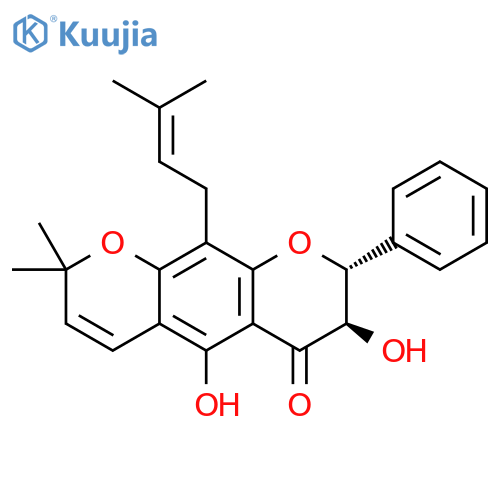 2H,6H-Benzo[1,2-b:5,4-b']dipyran-6-one, 7,8-dihydro-5,7-dihydroxy-2,2-dimethyl-10-(3-methyl-2-buten-1-yl)-8-phenyl-, (7R,8R)- structure