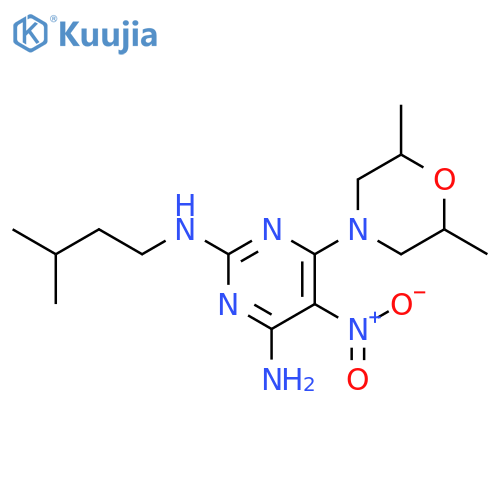 6-(2,6-dimethylmorpholin-4-yl)-N2-(3-methylbutyl)-5-nitropyrimidine-2,4-diamine structure