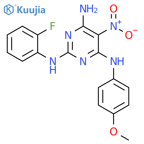 N2-(2-fluorophenyl)-N4-(4-methoxyphenyl)-5-nitropyrimidine-2,4,6-triamine structure