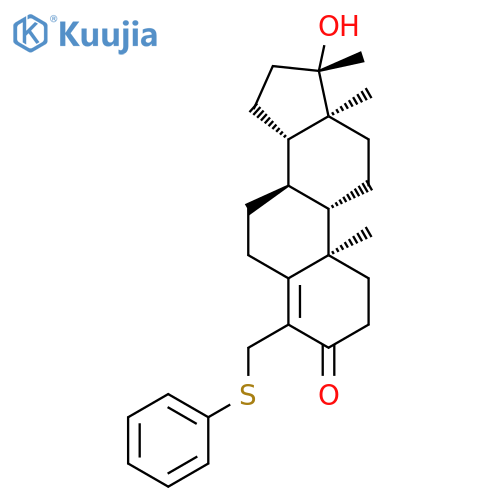 Androst-4-en-3-one,17-hydroxy-17-methyl-4-[(phenylthio)methyl]-, (17b)- (9CI) structure