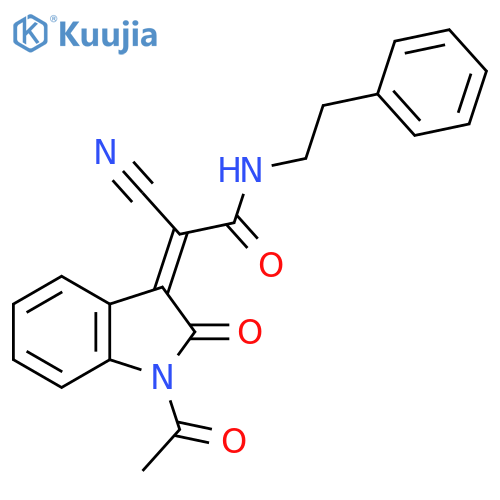2-(1-acetyl-2-oxo-2,3-dihydro-1H-indol-3-ylidene)-2-cyano-N-(2-phenylethyl)acetamide structure