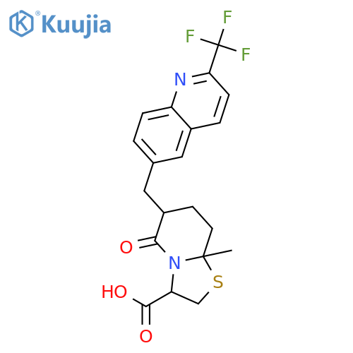 8a-methyl-5-oxo-6-{[2-(trifluoromethyl)quinolin-6-yl]methyl}hexahydro-5H-[1,3]thiazolo[3,2-a]pyridine-3-carboxylic acid structure