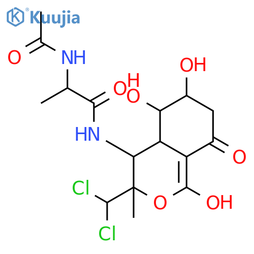 N~2~-acetyl-N-[(3S,4S,4aS,5S,6S)-3-(dichloromethyl)-1,5,6-trihydroxy-3-methyl-8-oxo-4,4a,5,6,7,8-hexahydro-3H-isochromen-4-yl]alaninamide structure