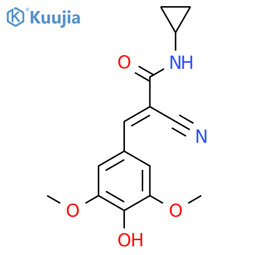 2-cyano-N-cyclopropyl-3-(4-hydroxy-3,5-dimethoxyphenyl)prop-2-enamide structure