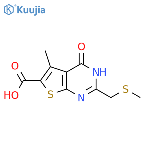 <br>5-methyl-2-[(methylthio)methyl]-4-oxo-3,4-dihydrothieno[2,3-d]pyrimidine-6- carboxylic acid structure