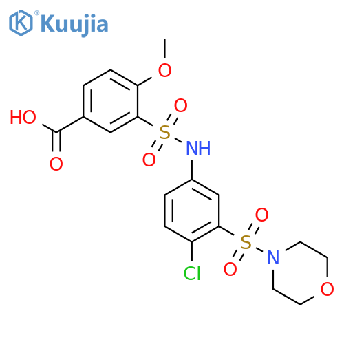 <br>3-({[4-chloro-3-(morpholin-4-ylsulfonyl)phenyl]amino}sulfonyl)-4-methoxyben zoic acid structure