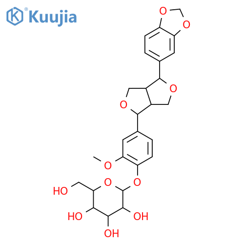 4-[4-(1,3-benzodioxol-5-yl)tetrahydro-1H,3H-furo[3,4-c]furan-1-yl]-2-methoxyphenyl hexopyranoside structure