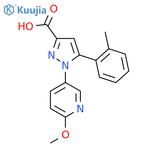 1-(6-Methoxypyridin-3-yl)-5-(2-methylphenyl)pyrazole-3-carboxylic acid structure