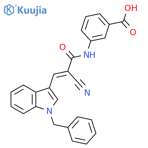 3-[[(E)-3-(1-benzylindol-3-yl)-2-cyanoprop-2-enoyl]amino]benzoic acid structure