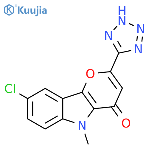 8-chloro-5-methyl-2-(2H-tetrazol-5-yl)pyrano[3,2-b]indol-4(5H)-one structure