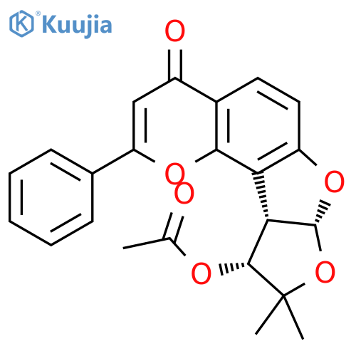 4H-Furo[3',2':4,5]furo[2,3-h]-1-benzopyran-4-one,10-(acetyloxy)-7a,9,10,10a-tetrahydro-9,9-dimethyl-2-phenyl-, (7aS,10S,10aR)- structure