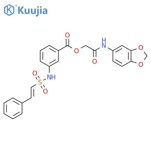 [(1,3-Dioxaindan-5-yl)carbamoyl]methyl 3-(2-phenylethenesulfonamido)benzoate structure
