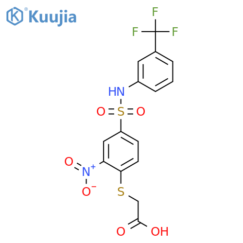2-(2-nitro-4-{3-(trifluoromethyl)phenylsulfamoyl}phenyl)sulfanylacetic acid structure