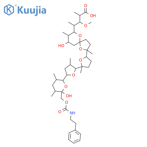 4-[(2S)-9-hydroxy-2-{(2S)-5'-[(6R)-6-hydroxy-3,5-dimethyl-6-({[(2-phenylethyl)carbamoyl]oxy}methyl)tetrahydro-2H-pyran-2-yl]-2,3'-dimethyloctahydro-2,2'-bifuran-5-yl}-2,8-dimethyl-1,6-dioxaspiro[4.5]dec-7-yl]-3-methoxy-2-methylpentanoic acid structure
