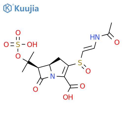 1-Azabicyclo[3.2.0]hept-2-ene-2-carboxylicacid,3-[(R)-[(1E)-2-(acetylamino)ethenyl]sulfinyl]-6-[1-methyl-1-(sulfooxy)ethyl]-7-oxo-,(5R,6R)- structure
