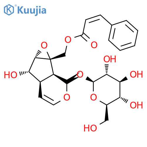 [(1aS,1bS,5aR,6S,6aS)-2-(beta-D-glucopyranosyloxy)-6-hydroxy-1b,5a,6,6a-tetrahydrooxireno[4,5]cyclopenta[1,2-c]pyran-1a(2H)-yl]methyl (2Z)-3-phenylprop-2-enoate structure