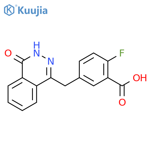 2-fluoro-5-[(4-oxo-3,4-dihydrophthalazin-1-yl)methyl]benzoic acid structure