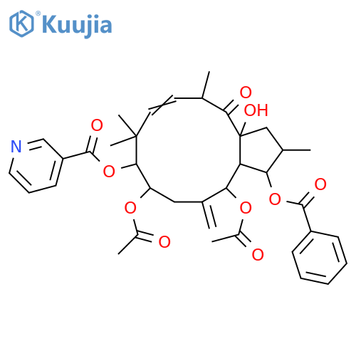 3,5,8,9,15-Pentahydroxy-6(17),11-jatrophadien-14-one; (2β,3β,5α,8α,9α,11E,13β,15β)-form, 9-(3-Pyridinecarbonyl), 3-benzoyl, 5,8-di-Ac structure