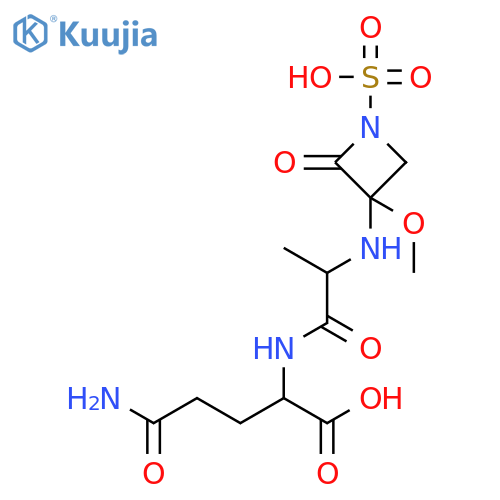 N-[(2S)-2-{[(3R)-3-methoxy-2-oxo-1-sulfoazetidin-3-yl]amino}propanoyl]-L-glutamine structure