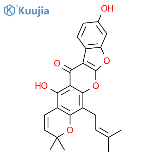 5,9-dihydroxy-2,2-dimethyl-13-(3-methylbut-2-en-1-yl)-2H,6H-[1]benzofuro[2,3-b]pyrano[3,2-g]chromen-6-one structure