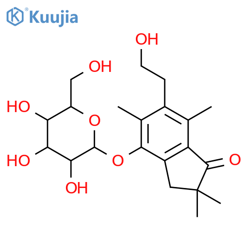 1H-Inden-1-one, 4-(b-D-glucopyranosyloxy)-2,3-dihydro-6-(2-hydroxyethyl)-2,2,5,7-tetramethyl- structure