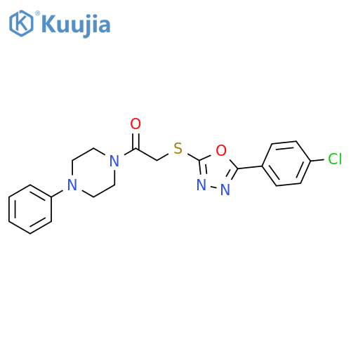 2-{5-(4-chlorophenyl)-1,3,4-oxadiazol-2-ylsulfanyl}-1-(4-phenylpiperazin-1-yl)ethan-1-one structure