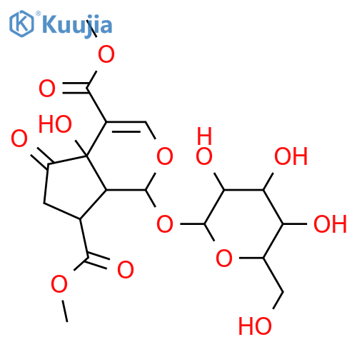 (1S)-1-(β-D-Glucopyranosyloxy)-1,4a,5,6,7,7aα-hexahydro-4aα-hydroxy-5-oxocyclopenta[c]pyran-4,7α-dicarboxylic acid dimethyl ester structure