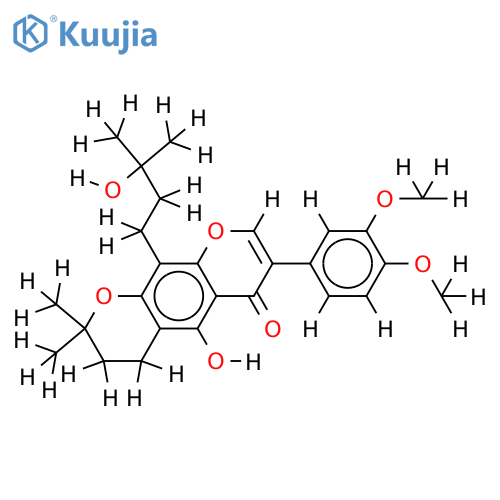 7-(3,4-Dimethoxyphenyl)-3,4-dihydro-5-hydroxy-10-(3-hydryox-3-methylbutyl)-2,2-dimethyl-2H,6H-benzo[1,2-b:5,6-b']dipyran-6-one structure
