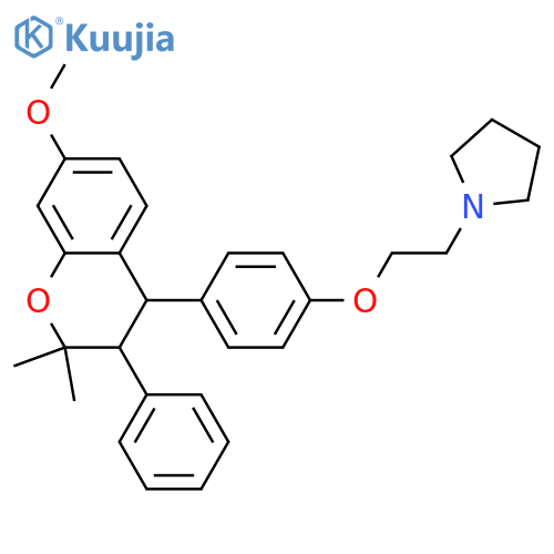 (- )-1-(2-(p-(trans-7-Methoxy-2,2-dimethyl-3-phenyl-4-chromanyl)phenoxy)ethyl)pyrrolidine structure