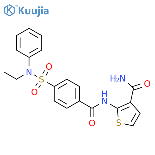 2-{4-ethyl(phenyl)sulfamoylbenzamido}thiophene-3-carboxamide structure