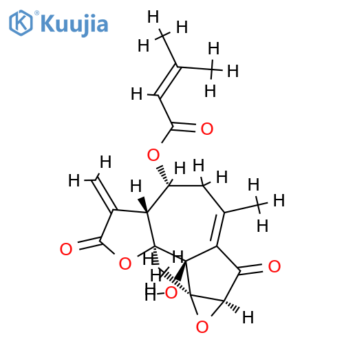 3-Methyl-2-butenoic acid [(3aR)-2,3,3a,4,5,7,7aα,8a,8b,8cα-decahydro-8bβ-hydroxy-6,8aα-dimethyl-3-methylene-2,7-dioxooxireno[2,3]azuleno[4,5-b]furan-4α-yl] ester structure