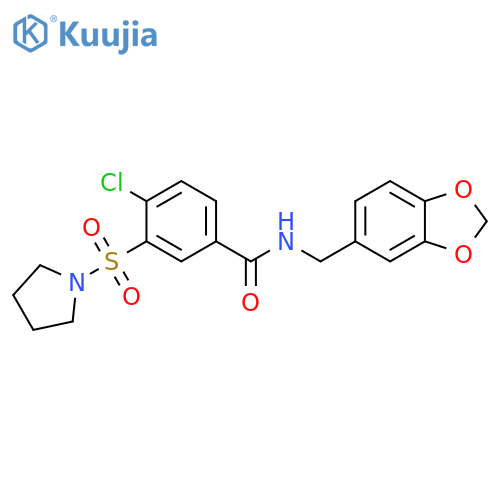 N-[(2H-1,3-benzodioxol-5-yl)methyl]-4-chloro-3-(pyrrolidine-1-sulfonyl)benzamide structure