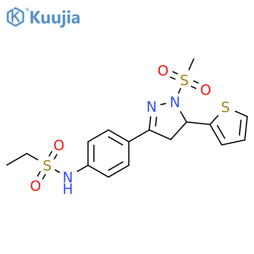 N-{4-1-methanesulfonyl-5-(thiophen-2-yl)-4,5-dihydro-1H-pyrazol-3-ylphenyl}ethane-1-sulfonamide structure