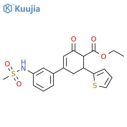 ethyl 4-(3-methanesulfonamidophenyl)-2-oxo-6-(thiophen-2-yl)cyclohex-3-ene-1-carboxylate structure