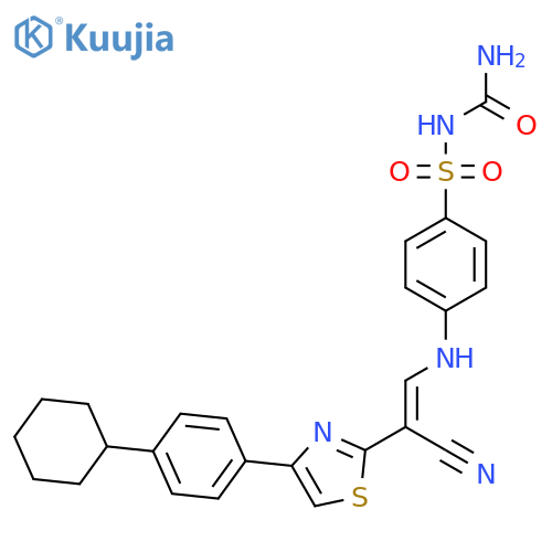 (4-{(1E)-2-cyano-2-4-(4-cyclohexylphenyl)-1,3-thiazol-2-yleth-1-en-1-ylamino}benzenesulfonyl)urea structure