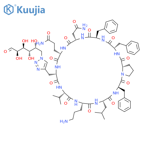 Cyclo[3-[1-(6-deoxy-D-galactos-6-yl)-1H-1,2,3-triazol-4-yl]-L-alanyl-L-valyl-L-ornithyl-L-leucyl-D-phenylalanyl-L-prolyl-L-phenylalanyl-D-phenylalanyl-L-asparaginyl-L-glutaminyl] structure