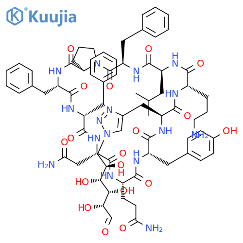 Cyclo[3-[1-(6-deoxy-D-glucos-6-yl)-1H-1,2,3-triazol-4-yl]-L-alanyl-L-ornithyl-L-leucyl-D-phenylalanyl-L-prolyl-L-phenylalanyl-D-phenylalanyl-L-asparaginyl-L-glutaminyl-L-tyrosyl] structure